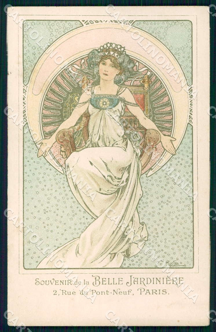 Artist Alphonse Mucha Lady Art Nouveau Belle Jardiniere postcard CT0165 – fronte