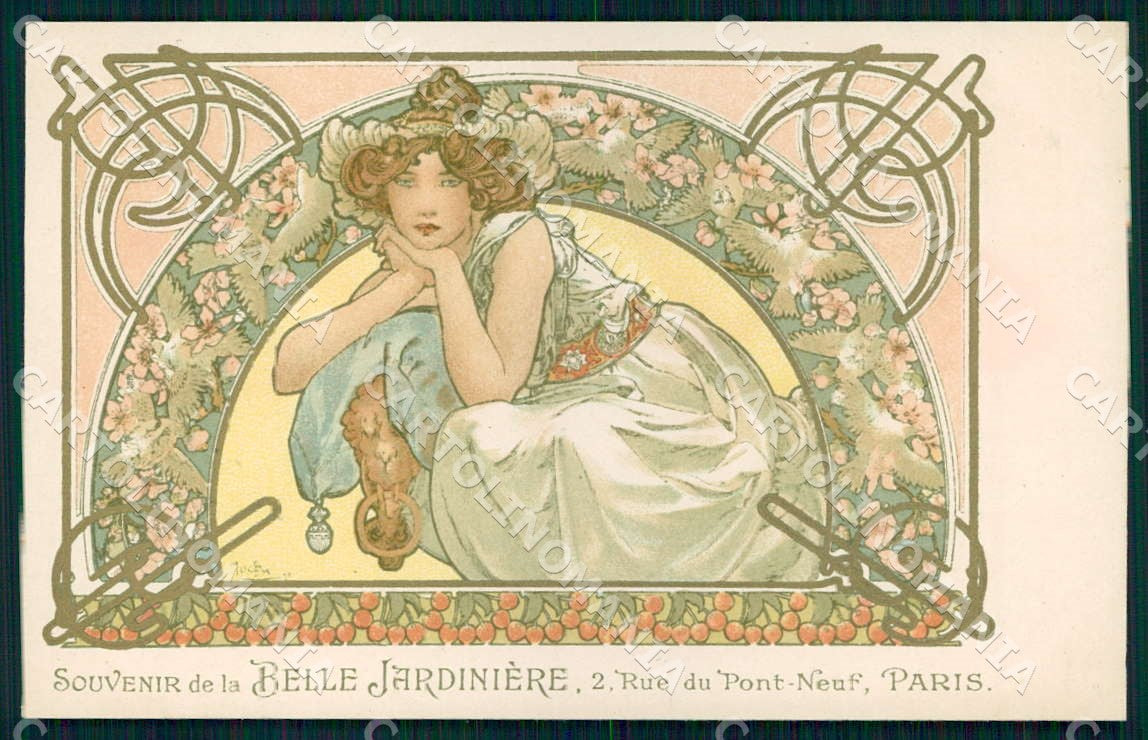 Artist Alphonse Mucha Lady Art Nouveau Belle Jardiniere postcard CT0167 – fronte