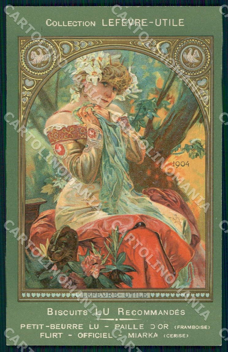 Artist Alphonse Mucha Lady Art Nouveau Lefevre Biscuits Lu postcard CT0169 – fronte
