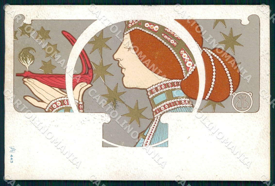 Artist Bosco E. I Lumi Lady Art Nouveau serie 443 postcard CT0177 – fronte