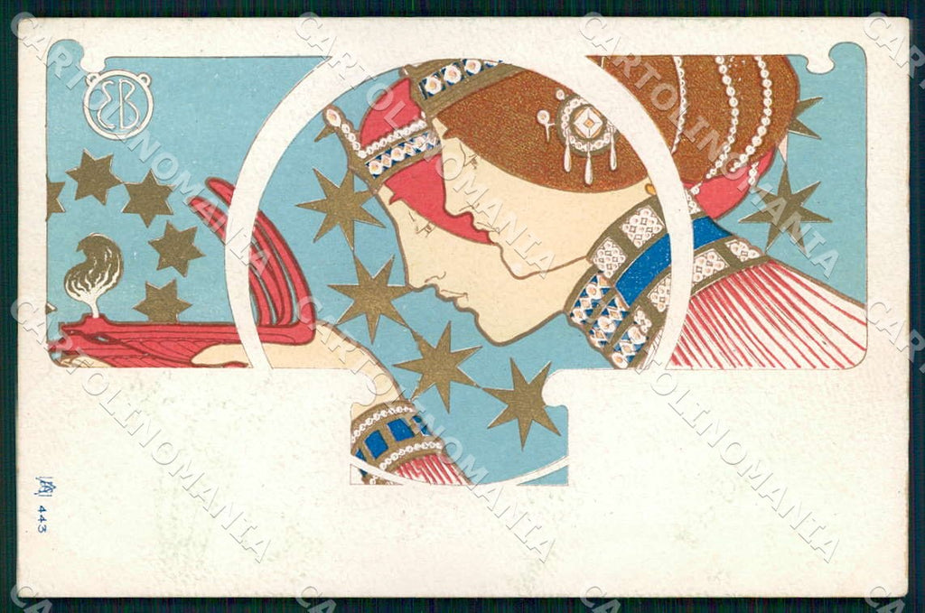 Artist Bosco E. I Lumi Lady Art Nouveau serie 443 postcard CT0178 – fronte