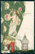 Artist Brunelleschi Lady Art Deco Femme a la Perruche 31-2 postcard CT0183 – fronte