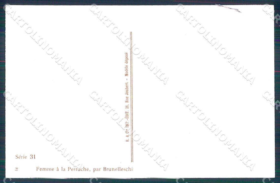 Artist Brunelleschi Lady Art Deco Femme a la Perruche 31-2 postcard CT0183 – retro