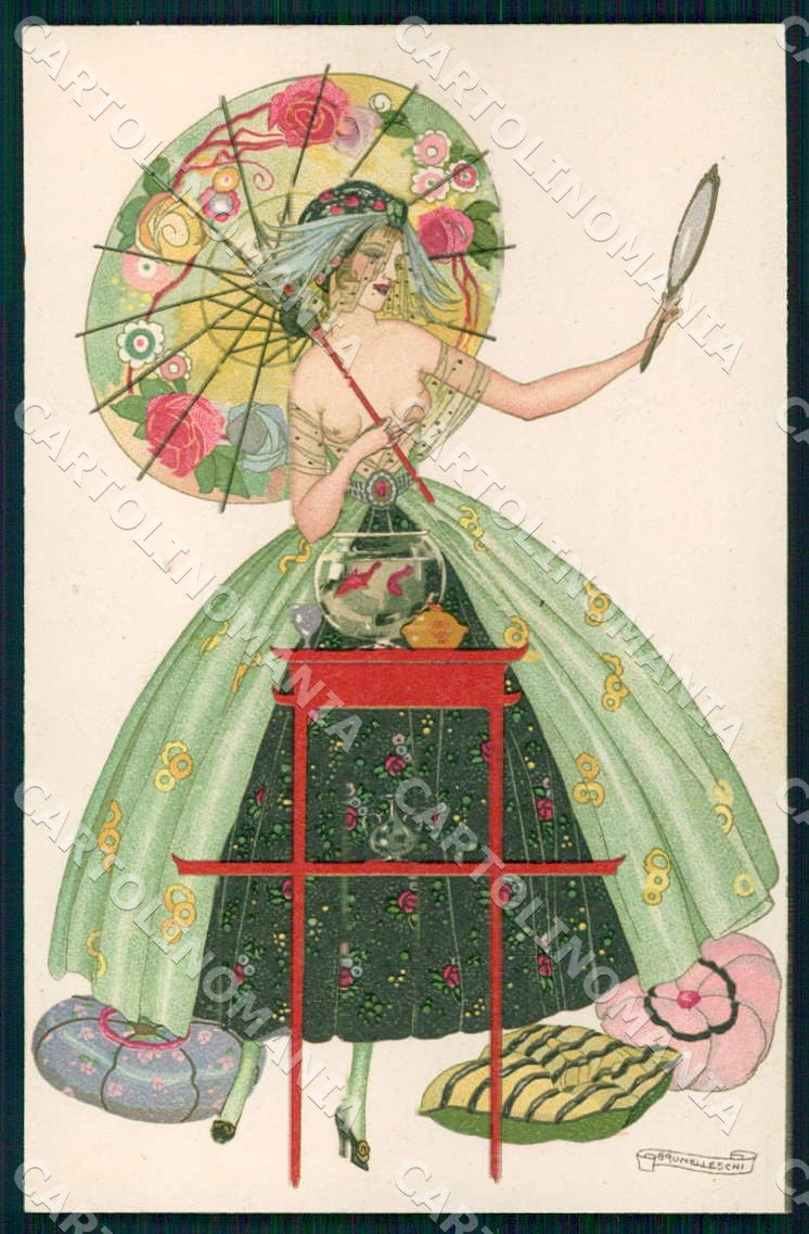 Artist Brunelleschi Lady Art Deco Femme au Miroir 31-1 postcard CT0184 – fronte