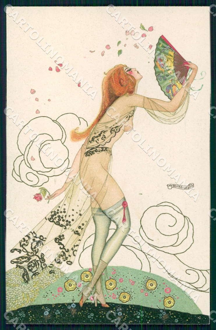 Artist Brunelleschi Lady Art Deco Femme Eventail 31-5 postcard CT0187 – fronte