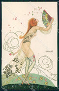 Artist Brunelleschi Lady Art Deco Femme Eventail 31-5 postcard CT0187 – fronte