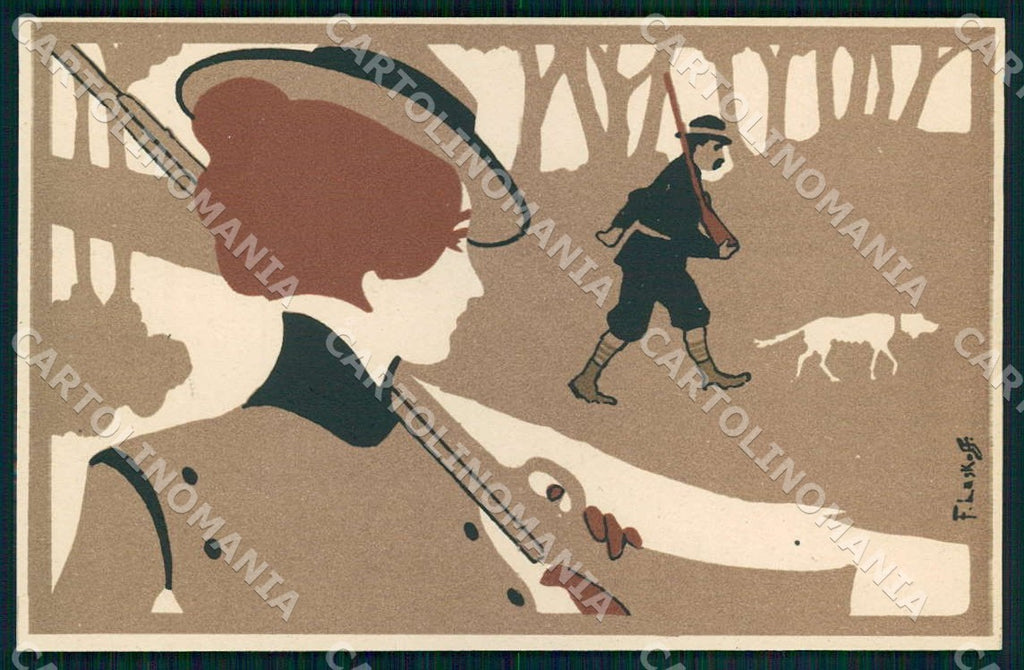 Artist Laskoff F. Hunting Lady Art Nouveau Ricordi 134 postcard CT0188 – fronte