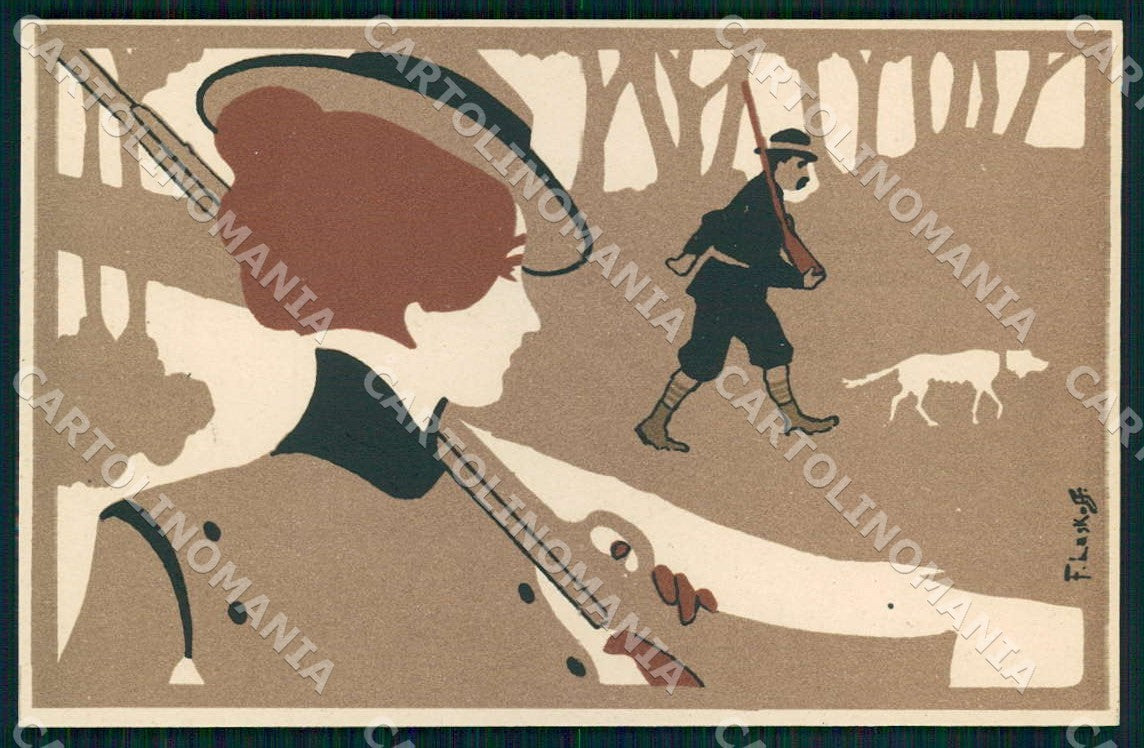 Artist Laskoff F. Hunting Lady Art Nouveau Ricordi 134 postcard CT0188 – fronte