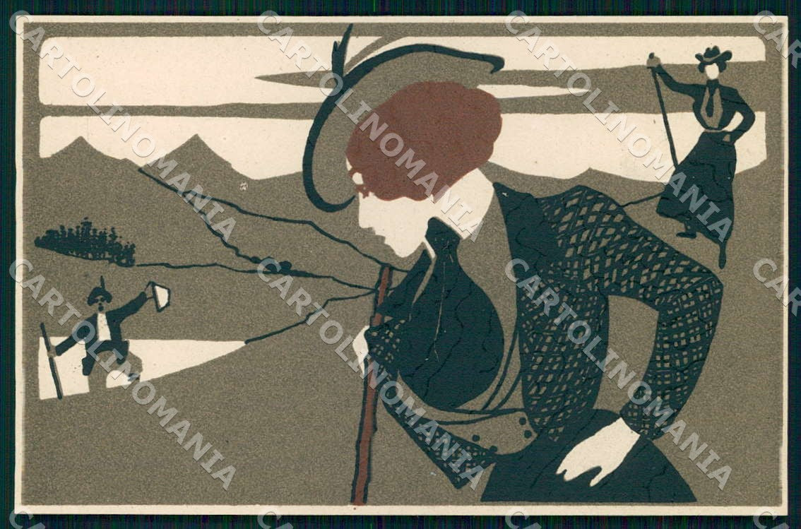 Artist Laskoff F. Hiking Lady Art Nouveau Ricordi 136 postcard CT0191 – fronte