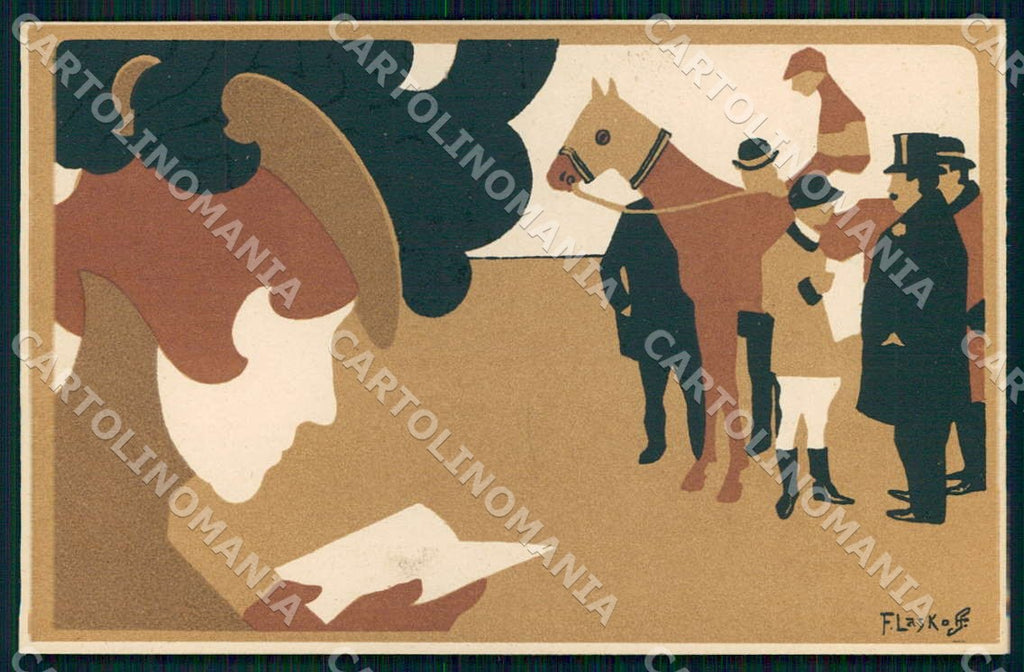 Artist Laskoff F. Horse Racing Lady Art Nouveau Ricordi 133 postcard CT0195 – fronte