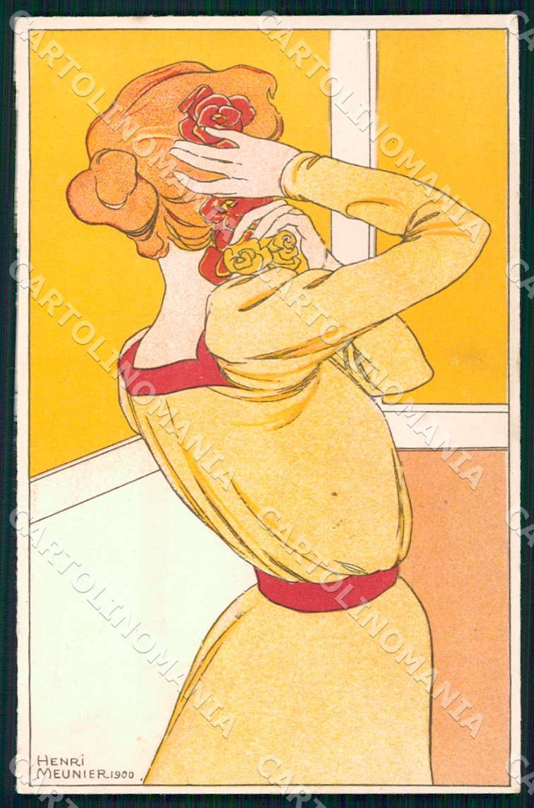 Artist Meunier Henri Lady Art Nouveau LITTLE ABRASION postcard CT0196 – fronte