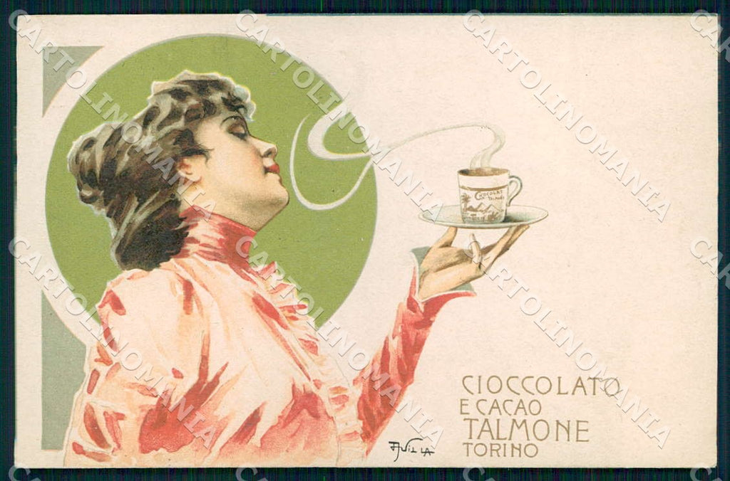 Artist Villa A. Lady Art Nouveau Advertising Talmone Chocolate postcard CT0205 – fronte