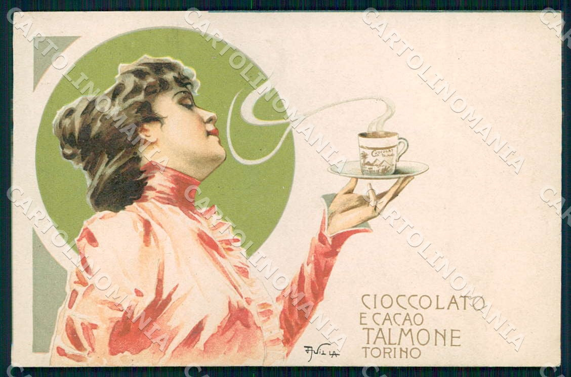 Artist Villa A. Lady Art Nouveau Advertising Talmone Chocolate postcard CT0205 – fronte