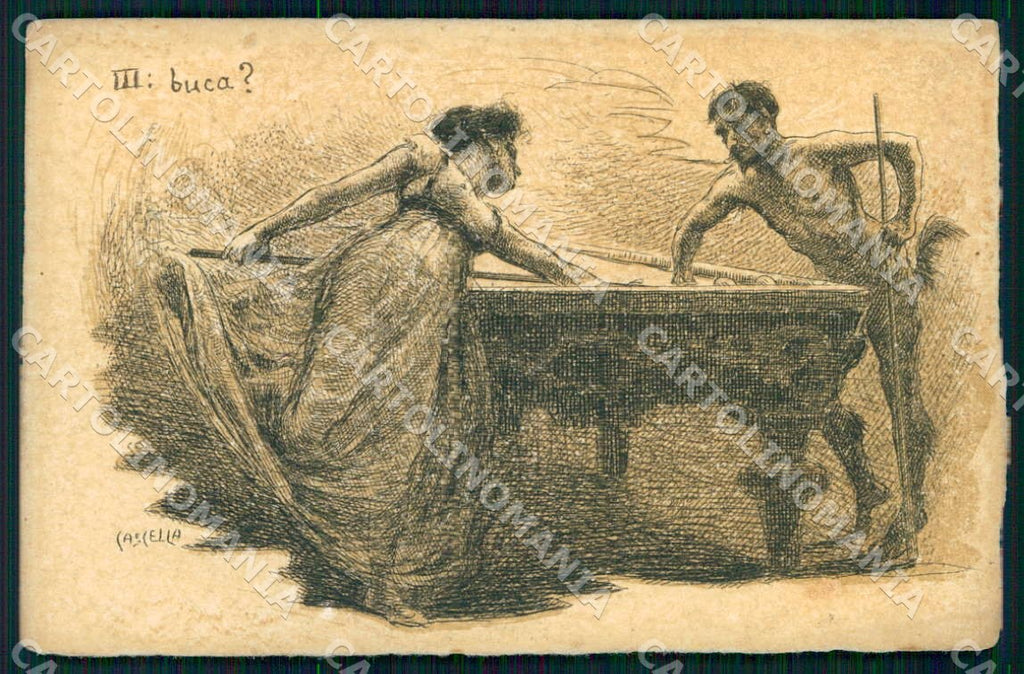 Artist Cascella Risque Lady and Devil Billiards Art Nouveau postcard CT0222 – fronte