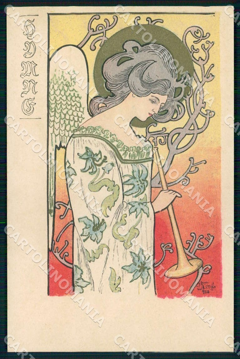 Artist Kieszko Angel Trumpet Art Nouveau postcard CT0240 – fronte