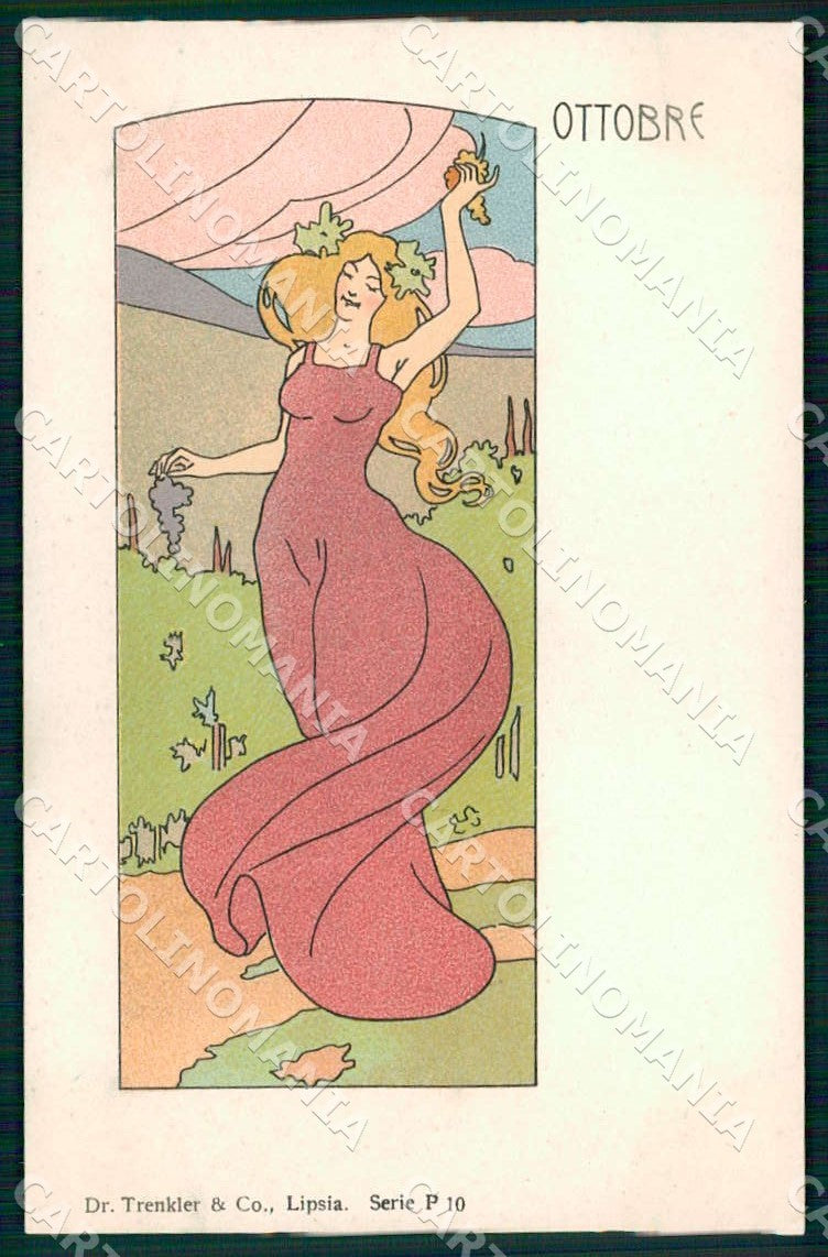 Artist Baruffi Lady Harvest October Art Nouveau Dr.Trenkler postcard CT0241 – fronte