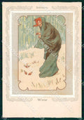 Artist Basch Arpad Lady Art Nouveau Winter Silk postcard CT0245 – fronte