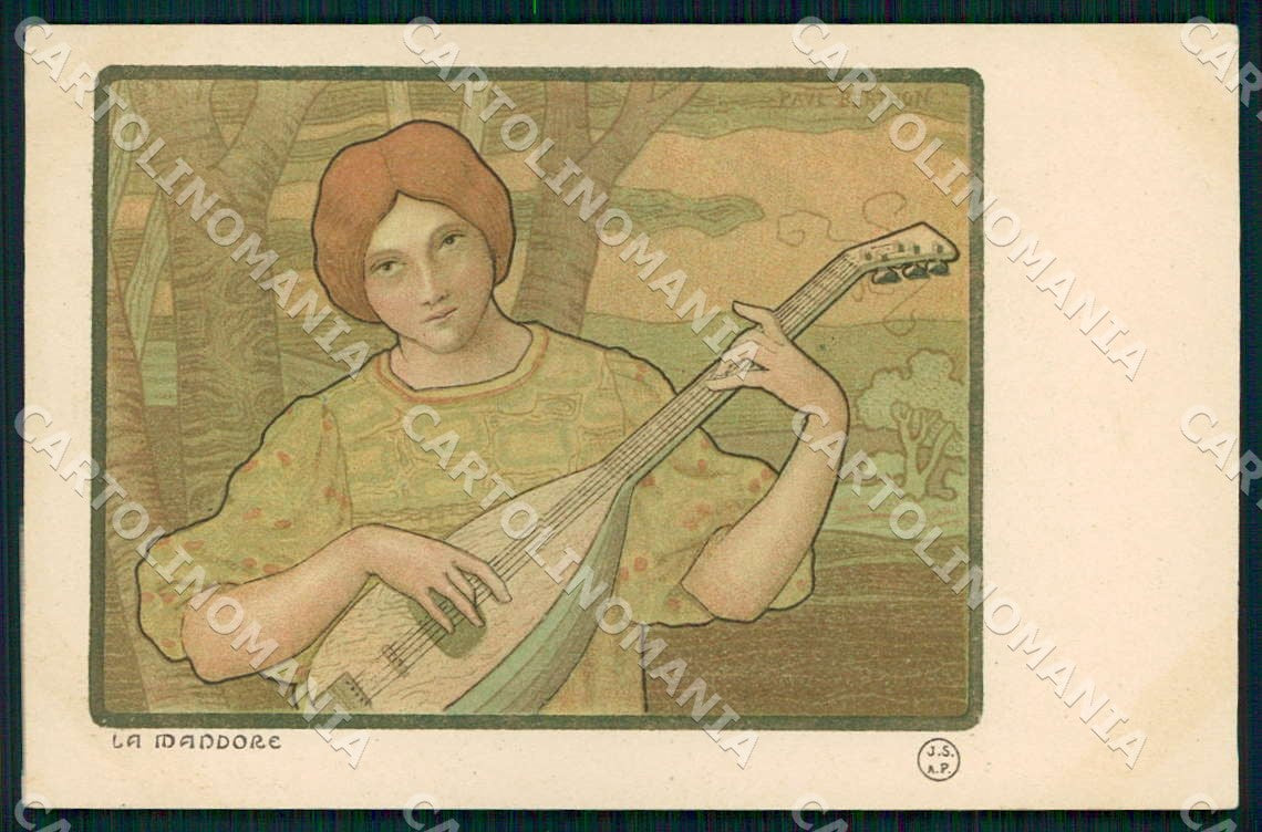 Artist Berthon Lady Art Nouveau la Mandore postcard CT0246 – fronte