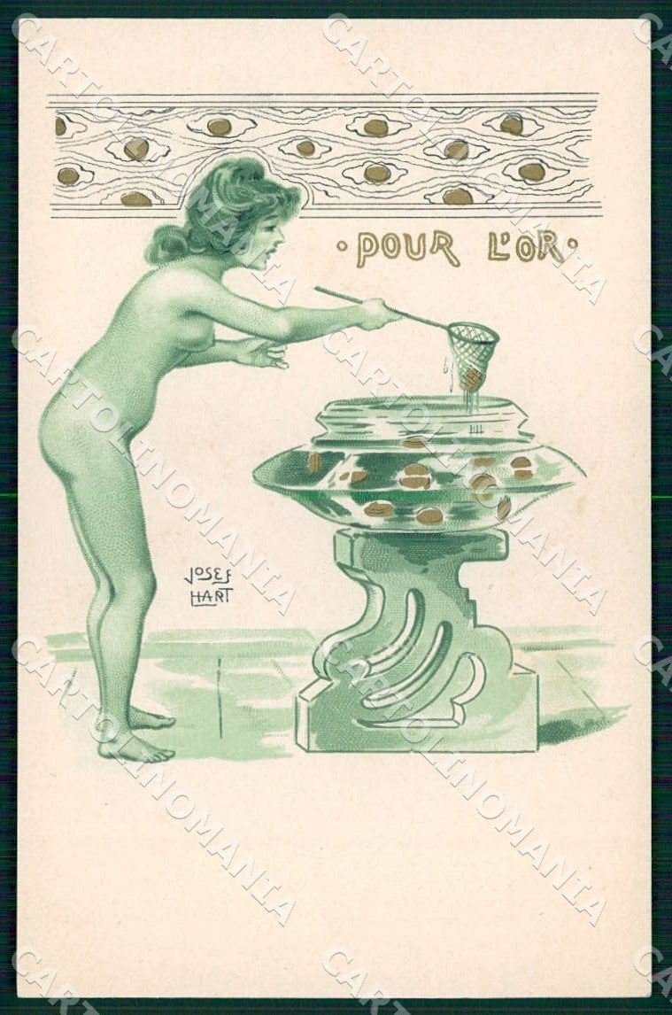 Artist Hart Josef Risque Lady Art Nouveau Pour Or postcard CT0248 – fronte