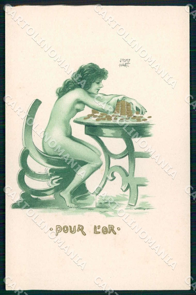 Artist Hart Josef Risque Lady Art Nouveau Pour Or postcard CT0251 – fronte