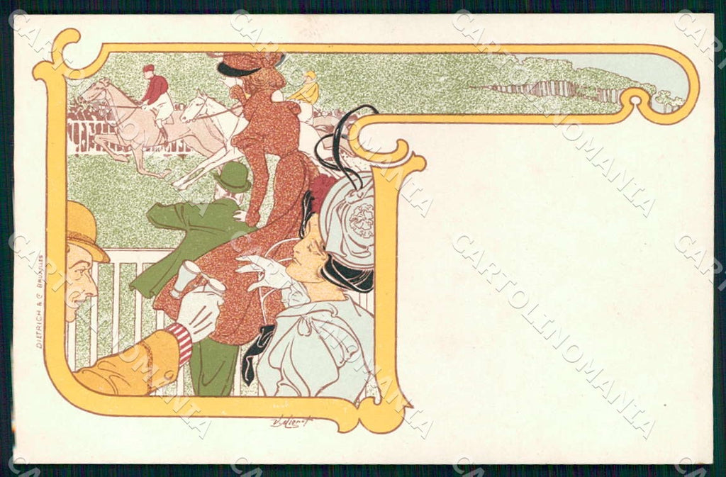 Artist Mignot Lady Art Nouveau Sport Horse Racing Dietrich postcard CT0252 – fronte