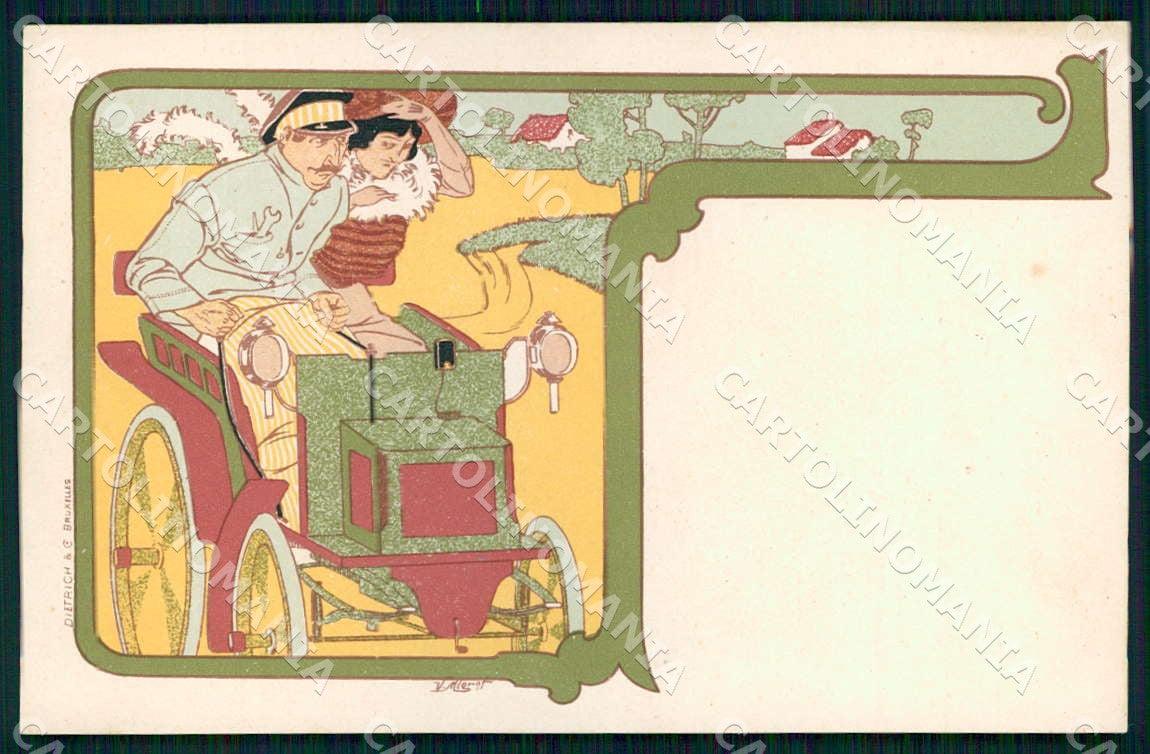 Artist Mignot Lady Art Nouveau Sport Car Racing Dietrich postcard CT0254 – fronte