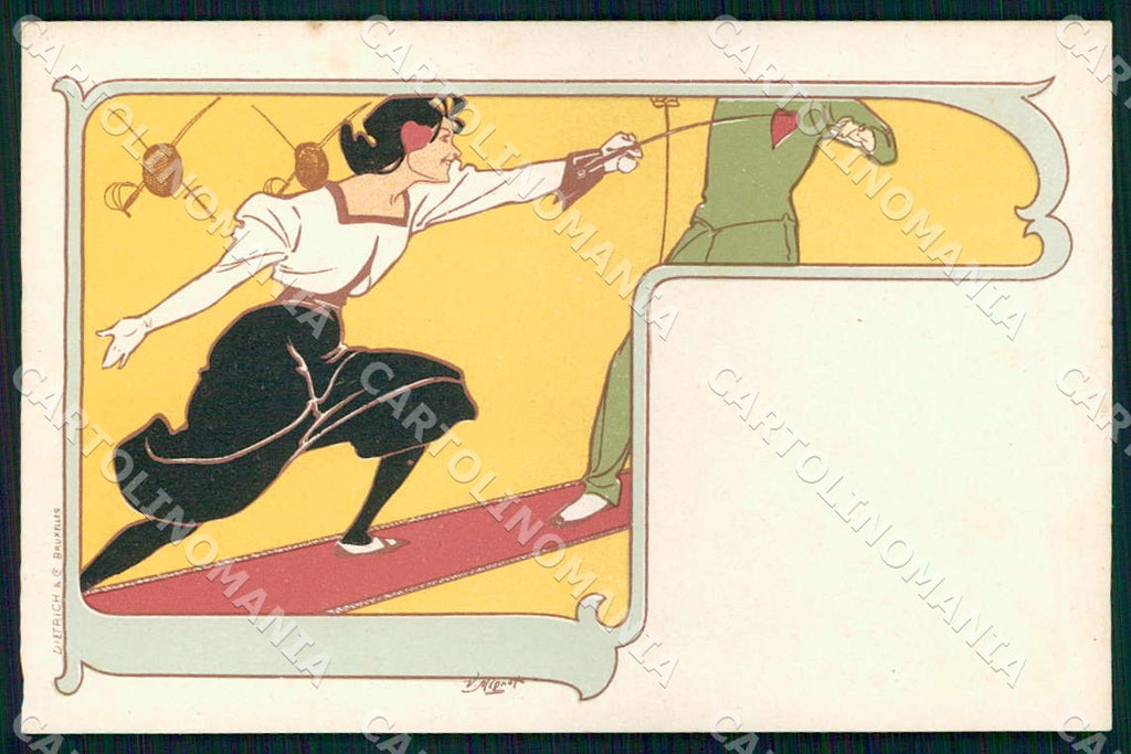 Artist Mignot Lady Art Nouveau Sport Fencing Dietrich postcard CT0256 – fronte