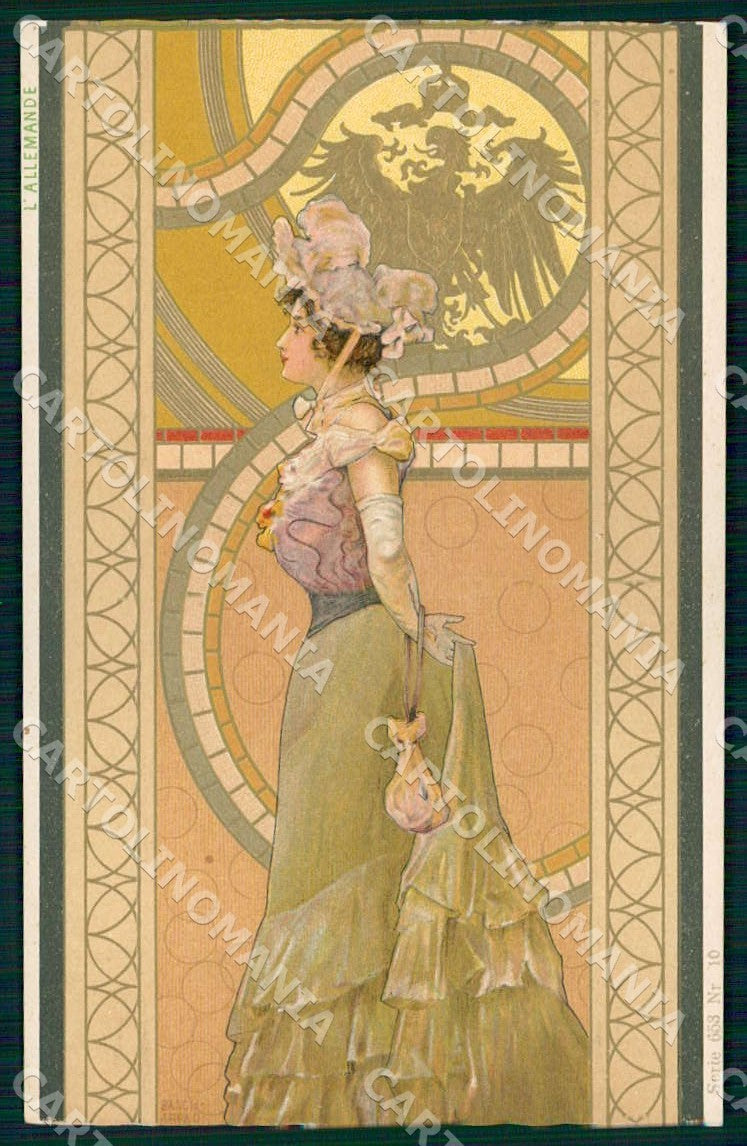Artist Basch Arpad Lady Art Nouveau Allemande serie 653 relief postcard CT0258 – fronte