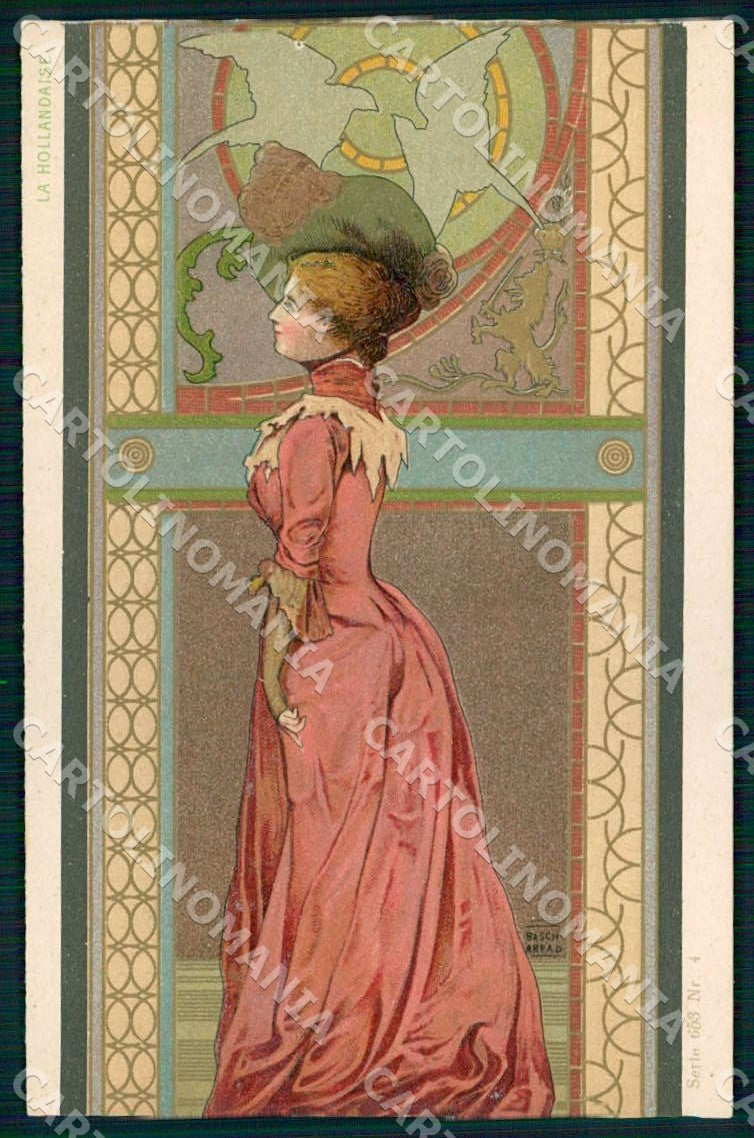Artist Basch Arpad Lady Art Nouveau Hollandaise serie 653 relief postcard CT0259 – fronte