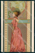 Artist Basch Arpad Lady Art Nouveau Hollandaise serie 653 relief postcard CT0259 – fronte