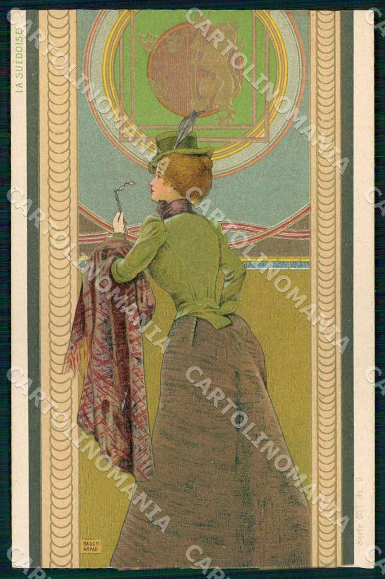 Artist Basch Arpad Lady Art Nouveau La Suediise serie 653 relief postcard CT0262 – fronte