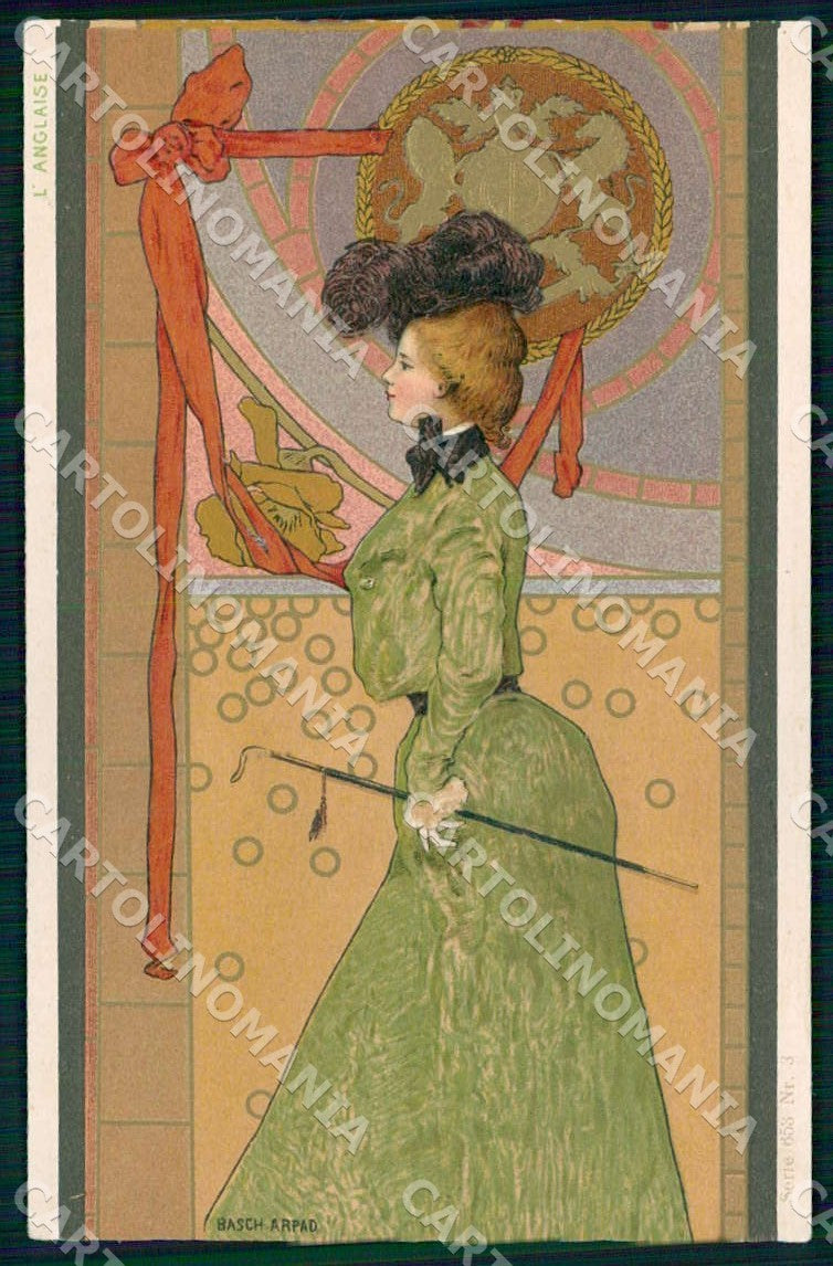 Artist Basch Arpad Lady Art Nouveau Anglaise serie 653 relief postcard CT0263 – fronte