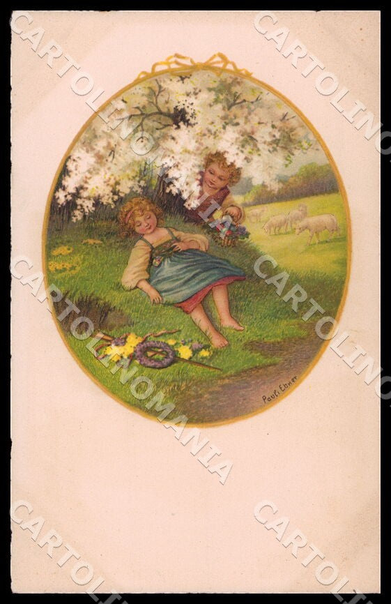 Artist Ebner Pauli Children Easter Spring August Roekl 1412 postcard CT0268 – fronte