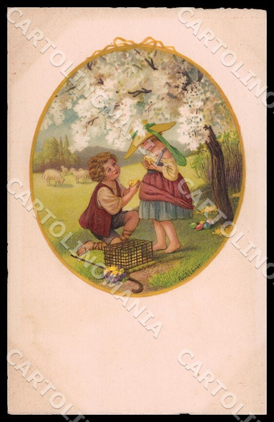 Artist Ebner Pauli Children Easter Spring August Roekl 1412 postcard CT0269 – fronte