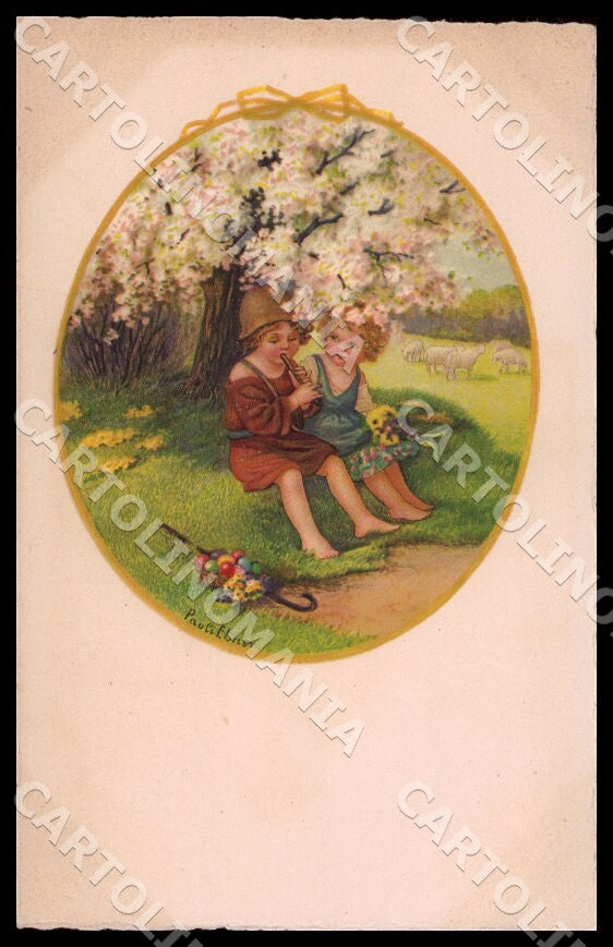 Artist Ebner Pauli Children Easter Spring August Roekl 1412 postcard CT0270 – fronte