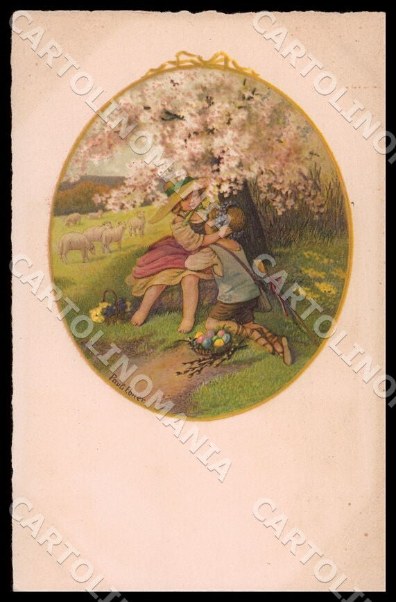 Artist Ebner Pauli Children Easter Spring August Roekl 1412 postcard CT0271 – fronte