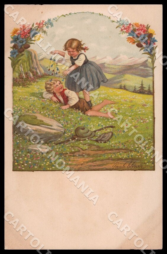 Artist Ebner Pauli Children Mountain Landscape August Roekl 1459 postcard CT0273 – fronte