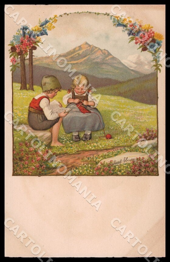 Artist Ebner Pauli Children Mountain Landscape August Roekl 1459 postcard CT0274 – fronte