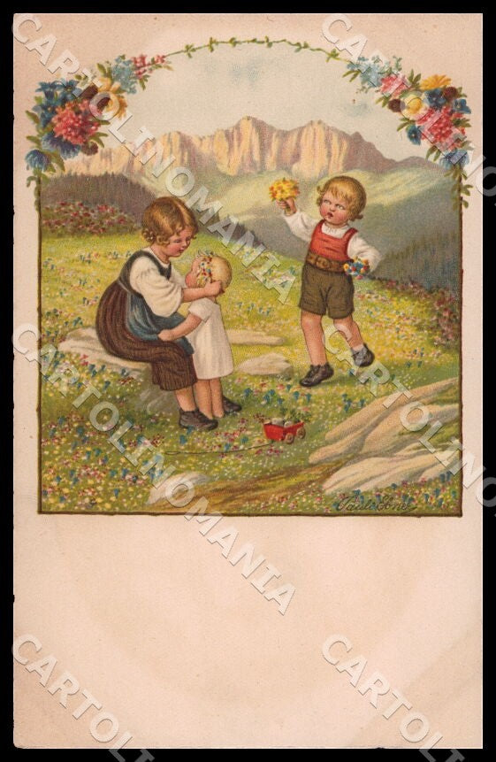 Artist Ebner Pauli Children Mountain Landscape August Roekl 1459 postcard CT0275 – fronte