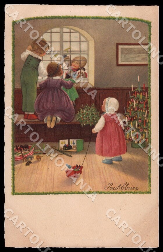 Artist Ebner Pauli Children Christmas SMALL CREASE ABRADED postcard CT0281 – fronte