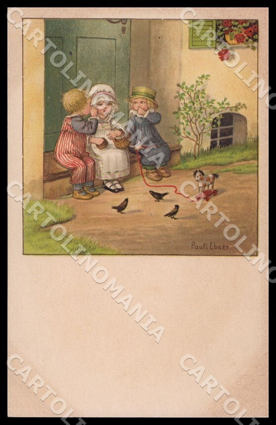Artist Ebner Pauli Children Horse Toy August Roekl 1321 postcard CT0284 – fronte