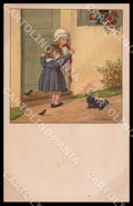 Artist Ebner Pauli Children Black Dog August Roekl 1321 postcard CT0285 – fronte