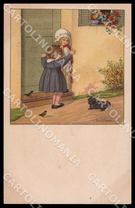 Artist Ebner Pauli Children Black Dog August Roekl 1321 postcard CT0285 – fronte