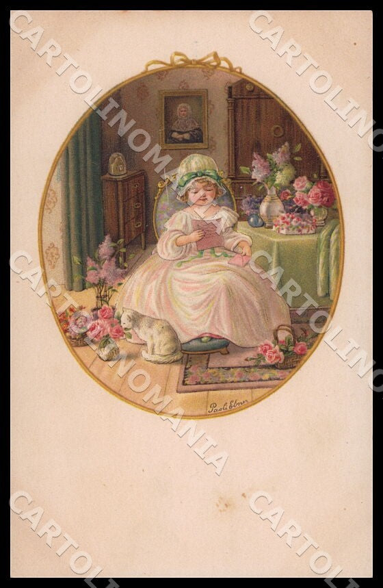 Artist Ebner Pauli Fashion Girl Cat August Roekl 1428 postcard CT0288 – fronte