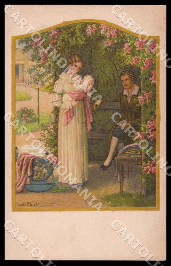 Artist Ebner Pauli Lady Couple August Roekl SMALL CREASES postcard CT0289 – fronte