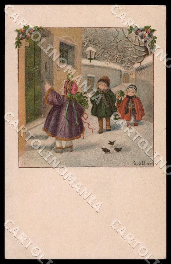 Artist Ebner Pauli Children Christmas August Roekl 1320 CREASES postcard CT0297 – fronte