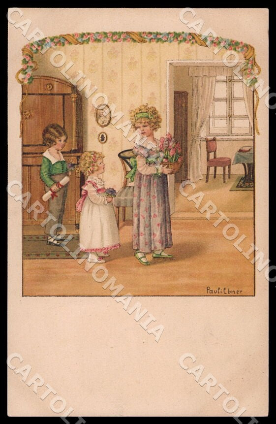 Artist Ebner Pauli Art Nouveau Children August Roekl 1350 postcard CT0298 – fronte