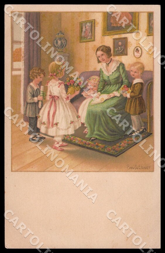 Artist Ebner Pauli Fashion Lady Children August Roekl 1395 postcard CT0302 – fronte