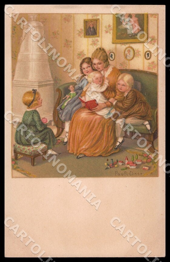 Artist Ebner Pauli Lady Children Doll Toys August Roekl 1395 postcard CT0303 – fronte