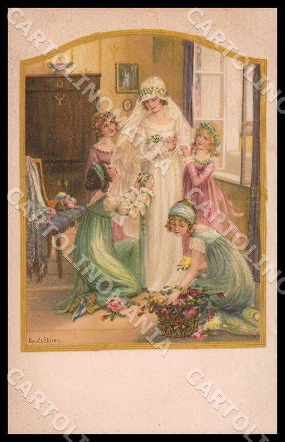 Artist Ebner Pauli Fashion Bride Wedding SMALL CREASE postcard CT0305 – fronte